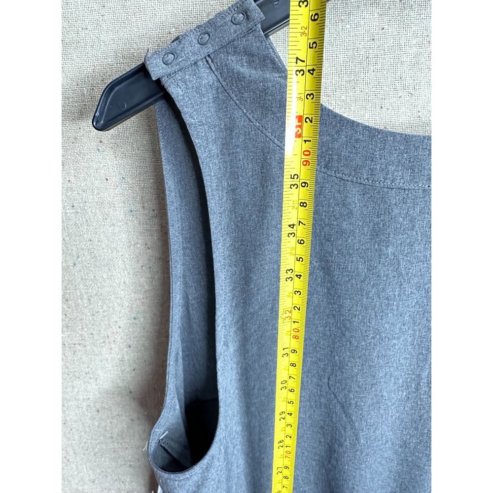 Romper Womens Gray Sleeveless Elastic Waist Tie Snap Top Pockets One Piece Large - Picture 4 of 8
